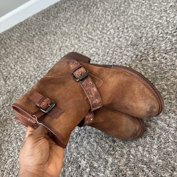 Vintage Foundry Co Miriam Boots Mid Top Studded Buckle Suede Brown 7.5 New READ - Picture 4 of 9